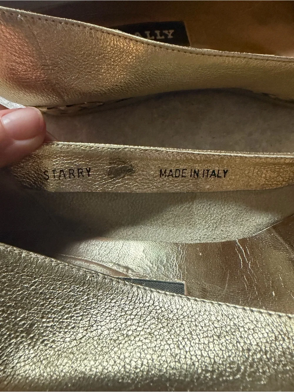 Bally Starry Gold Metallic Sunburst Loafers Leather Flats Italy 37.5
